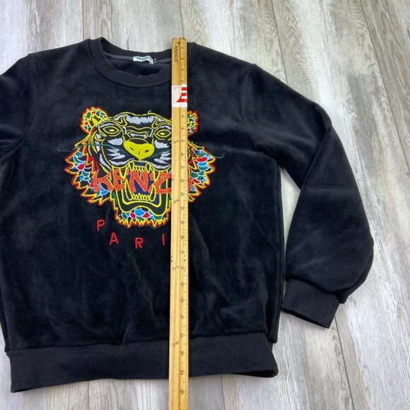 Kenzo Paris Sweater Womens Medium Black Pullover Embroidered Tiger Soft Velour - Picture 4 of 9